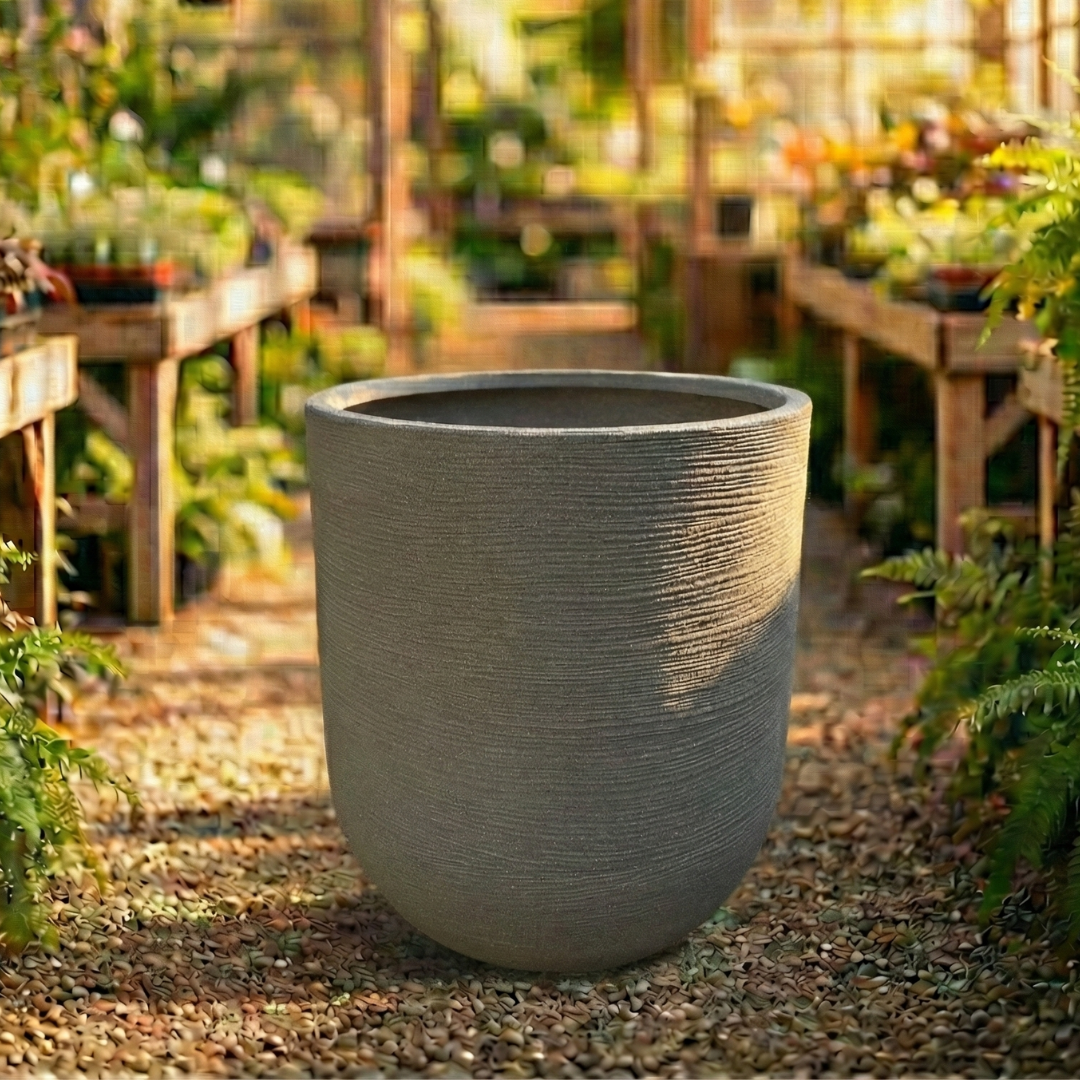 כד פלסטיק כתר אפור רחב גבוה קל משקל קוטר עציץ 56 ס״מ גובה 62 ס"מ