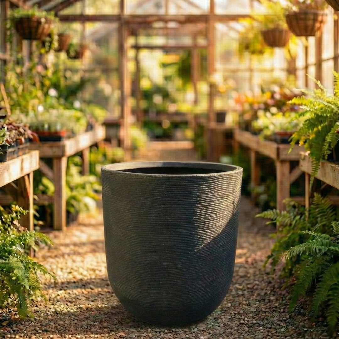 כד פלסטיק כתר שחור רחב גבוה קל משקל קוטר עציץ 56 ס״מ