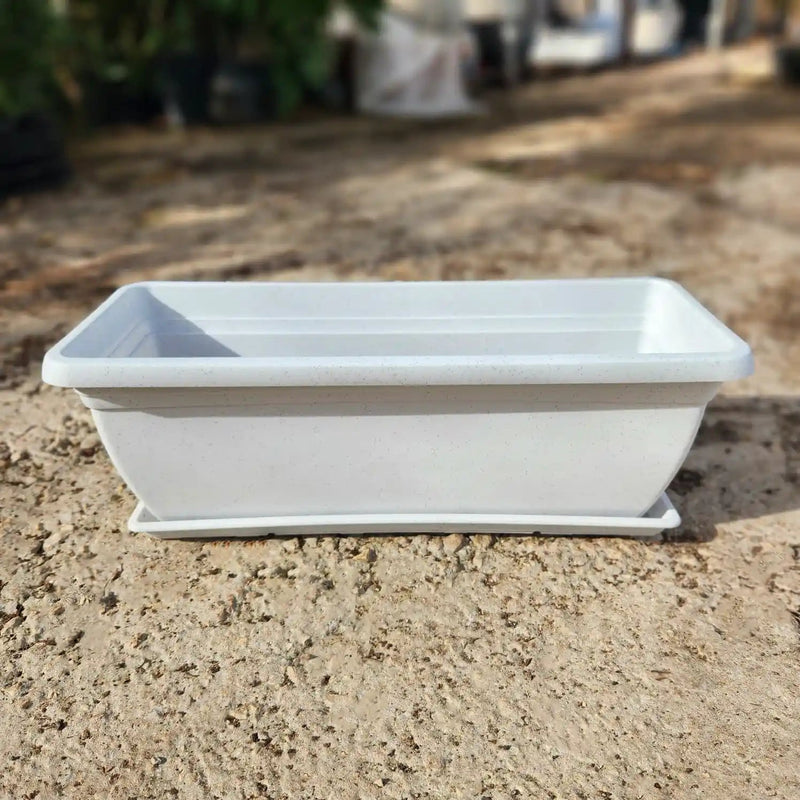אדנית פלסטיק 40 ס״מ עם תחתית בגוון גרניט לבן